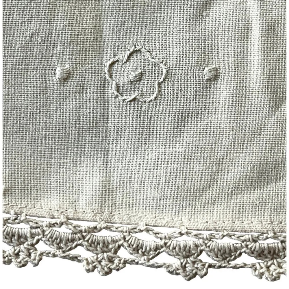 Round Beige Cotton Tablecloth With Madeira Style Appliqué Floral Design 34